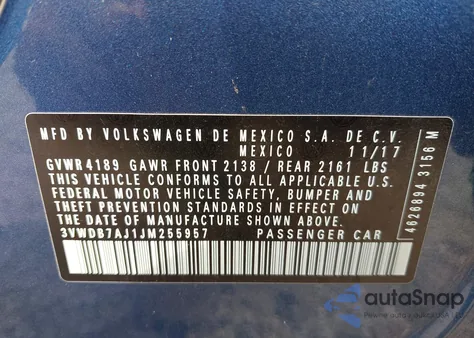 2018 Volkswagen Jetta 1.4T Se/1.4T Wolfsburg Edition из США, поврежденный, VIN 3VWDB7AJ1JM255957